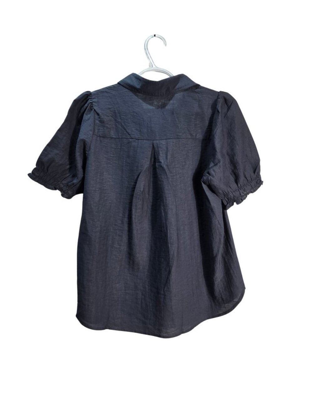 NWT | PrettyGarden Indigo Short Sleeve Button Down Blouse Smocked Cuff | Small - Picture 3 of 6
